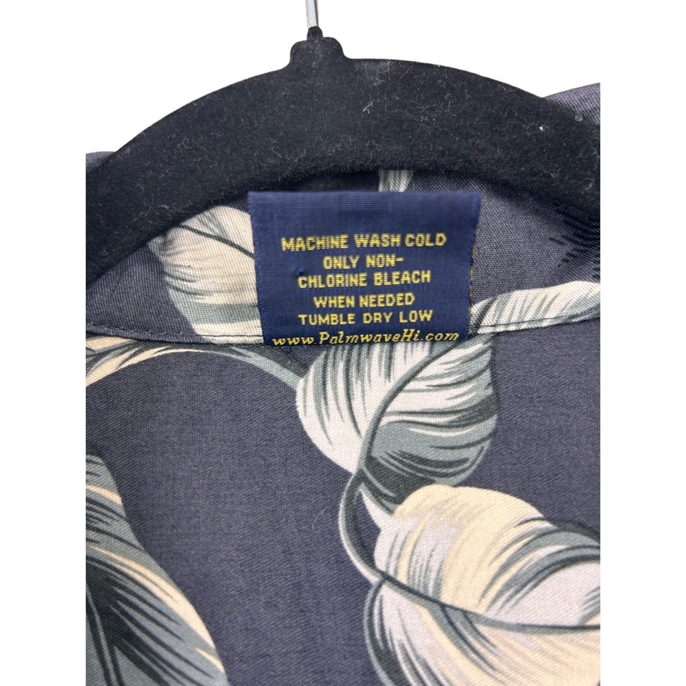 Palmwave Hawaii Mens Gray Cotton Tropical Palm Leaf Camp Shirt Medium C9-A810B - Picture 4 of 8